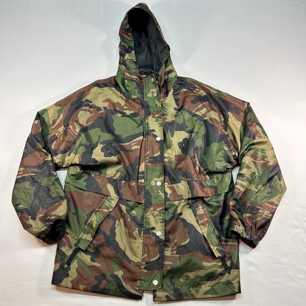 Miss London Sport Camo Windbreaker Jacket Hooded Full Zip Green Brown Mens M‎